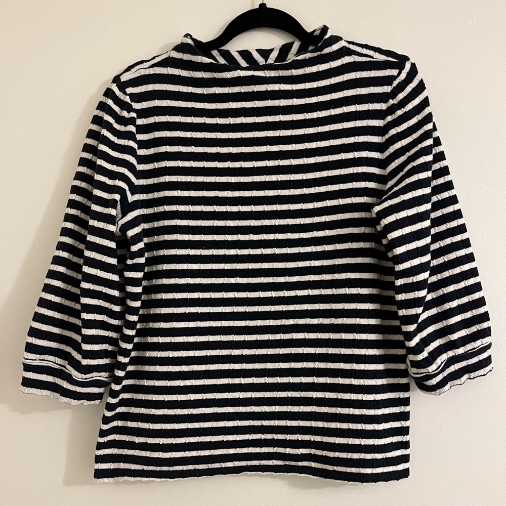 Talbots Women’s Striped 3/4 Sleeve Knit Top Navy Blue & White